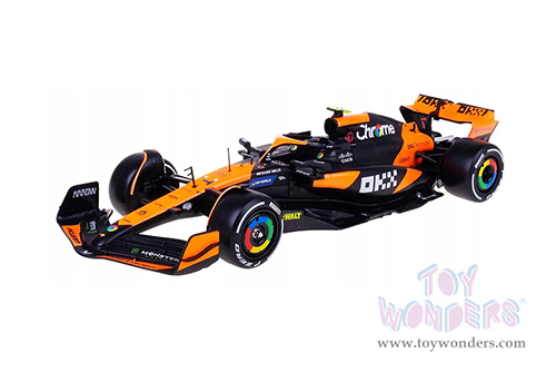 Bburago Formula Racing - McLaren F1 Team #4 Lando Norris "OKX" Winner Formula One F1 Miami GP (2024)  with Driver Figure (1/24 scale diecast model car, Black/Orange) 18-28040/4