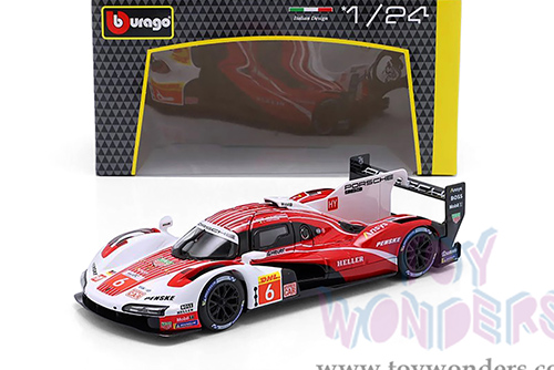 BBurago Race - Porsche 963 Race Car #6 Kevin Estre - Andre Lotterer - Laurens Vanthoor Penske Motorsport Winner FIA WEC 2024 (1/24 scale diecast model car, White/Red) 18-28042