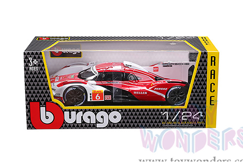 BBurago Race - Porsche 963 Race Car #6 Kevin Estre - Andre Lotterer - Laurens Vanthoor Penske Motorsport Winner FIA WEC 2024 (1/24 scale diecast model car, White/Red) 18-28042