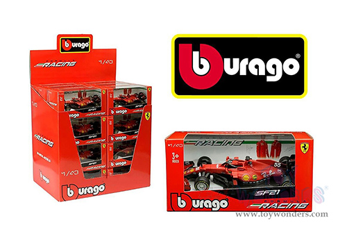 BBurago Ferrari Racing - Ferrari SF21 #55 Carlos Sainz Formula One F1 Car (2021) (1/43 scale diecast model car, Red) 18-36829SAIN