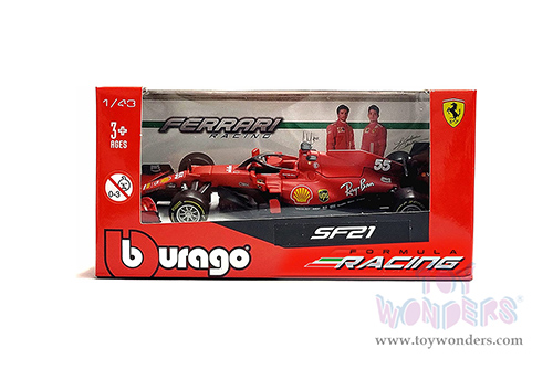 BBurago Ferrari Racing - Ferrari SF21 #55 Carlos Sainz Formula One F1 Car (2021) (1/43 scale diecast model car, Red) 18-36829SAIN