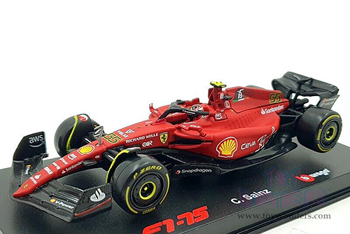 Bburago Formula Racing - Ferrari F1-75 #55 Carlos Sainz with Driver Formula One F1 Italian GP (2022) (1/43 scale diecast model car, Red) 18-36831/SAI