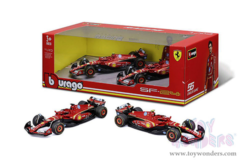 Bburago Formula Racing - Ferrari SF-24 2 Pack Formula One F1 Scuderia Ferrari (2024) (1/43 scale diecast model car, Red) 18-36839