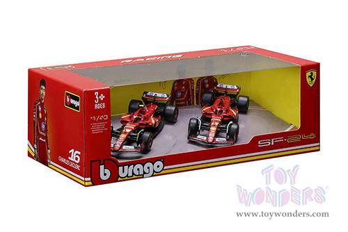 Bburago Formula Racing - Ferrari SF-24 2 Pack Formula One F1 Scuderia Ferrari (2024) (1/43 scale diecast model car, Red) 18-36839
