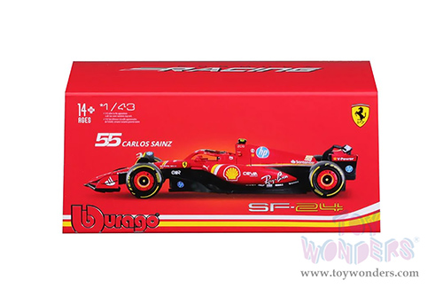 Bburago Formula Racing - Ferrari SF-24 #55 Carlos Sainz with Driver Formula One F1 Scuderia Ferrari (2024) (1/43 scale diecast model car, Red) 18-36843/55
