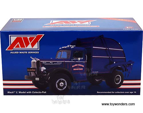 First Gear Allied Waste - Mack L Rear Load Vintage Garbage Truck (1/34 scale diecast model car, Blue) 18-3764