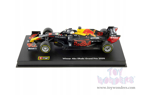 BBurago - Aston Martin Red Bull Racing RB16 #33 Max Verstappen Winner Formula One F1 Abu Dhabi GP (2020) with driver (1/43 scale diecast model car, Black) 18-38053VERS