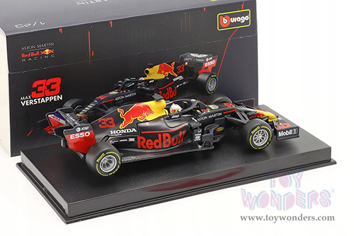 BBurago - Aston Martin Red Bull Racing RB16 #33 Max Verstappen Winner Formula One F1 Abu Dhabi GP (2020) with driver (1/43 scale diecast model car, Black) 18-38053VERS