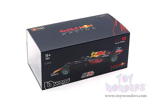BBurago - Honda Red Bull Racing RB16 #11 Sergio Perez Formula One F1 (2021) with driver (1/43 scale diecast model car, Black) 18-38056PERE