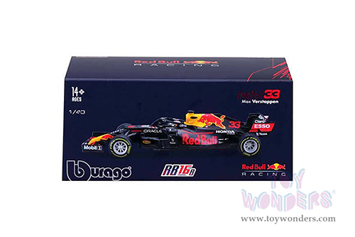 BBurago - Honda Red Bull Racing RB16 #33 Max Verstappen Formula One F1 (2021) with driver (1/43 scale diecast model car, Black) 18-38056VERS