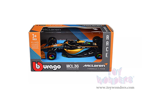 Bburago Formula Racing - McLaren F1 Team #3 Dan Ricciardo Formula One F1 Australian GP (2022) (1/43 scale diecast model car, Black/Orange/Blue) 18-38063/RIC