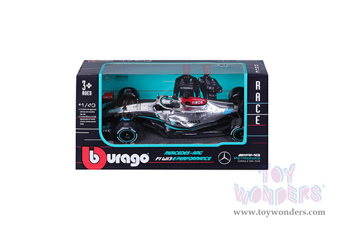 Bburago Formula Racing - AMG Petronas F1 Team #63 George Russell Formula One F1 W13 E Performance (2022) (1/43 scale diecast model car, Silver) 18-38065/RUS