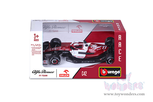 Bburago Formula Racing - Alfa Romeo F1 Team Orlen C42 #77 Valtteri Bottas Formula One F1 Bahrain GP (2022) (1/43 scale diecast model car, Red/White) 18-38067/BOT