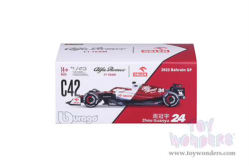 Bburago Formula Racing - Alfa Romeo F1 Team Orlen C42 #24 Zhou Guanyu Formula One F1 Bahrain GP (2022) (1/43 scale diecast model car, Red/White) 18-38068/ZHO