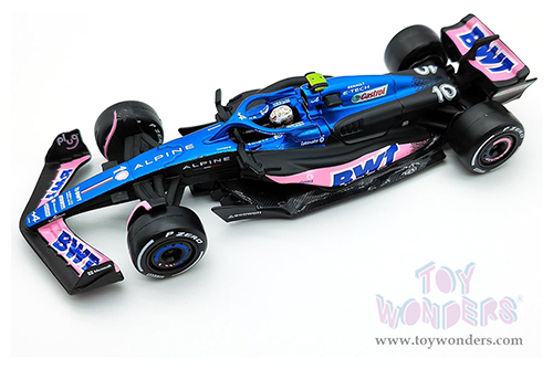Bburago Formula Racing - BWT Alpine A523 #10 Pierre Gasly with Driver Formula One F1 (2023) (1/43 scale diecast model car, Blue/Black/Pink) 18-38073/10