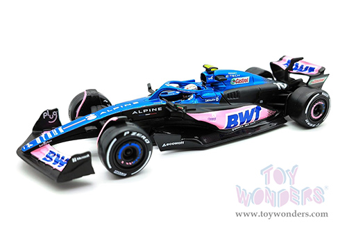 Bburago Formula Racing - BWT Alpine A523 #10 Pierre Gasly with Driver Formula One F1 (2023) (1/43 scale diecast model car, Blue/Black/Pink) 18-38073/10