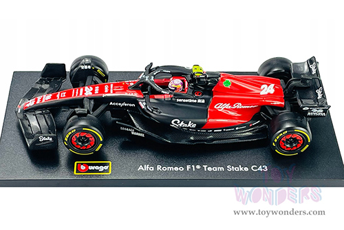 Bburago Formula Racing - Alfa Romeo F1 Team Stake C43 #24 Zhou Guanyu with Driver Formula One F1 Bahrain GP (2023) (1/43 scale diecast model car, Red/Black) 18-38086/24