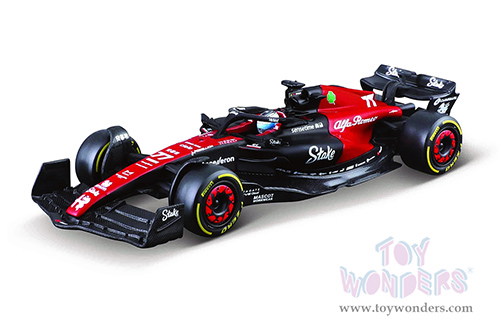 Bburago Formula Racing - Alfa Romeo F1 Team Stake C43 #77 Valtteri Bottas with Driver Formula One F1 Bahrain GP (2023) (1/43 scale diecast model car, Red/Black) 18-38086/77