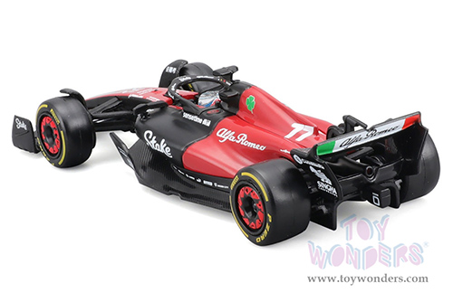 Bburago Formula Racing - Alfa Romeo F1 Team Stake C43 #77 Valtteri Bottas with Driver Formula One F1 Bahrain GP (2023) (1/43 scale diecast model car, Red/Black) 18-38086/77