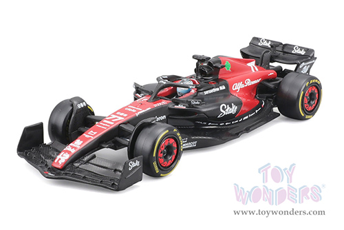 Bburago Formula Racing - Alfa Romeo F1 Team Stake C43 #77 Valtteri Bottas with Driver Formula One F1 Bahrain GP (2023) (1/43 scale diecast model car, Red/Black) 18-38086/77