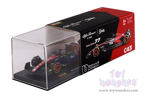 Bburago Formula Racing - Alfa Romeo F1 Team Stake C43 #77 Valtteri Bottas with Driver Formula One F1 Bahrain GP (2023) (1/43 scale diecast model car, Red/Black) 18-38086/77