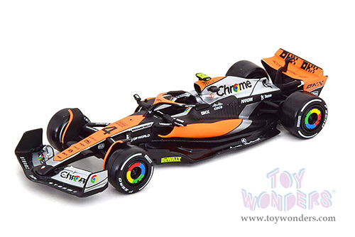 Bburago Formula Racing - McLaren F1 Team #4 Lando Norris Formula One F1 British GP (2023) (1/43 scale diecast model car, Black/Orange/Silver) 18-38087/4