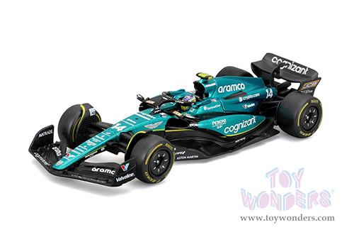Bburago Formula Racing - Aston Martin AMR23 F1 Team #14 Fernando Alonso with Driver Formula One (2023) (1/43 scale diecast model car, Green) 18-38091/14