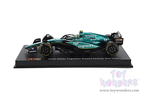 Bburago Formula Racing - Aston Martin AMR23 F1 Team #14 Fernando Alonso with Driver Formula One (2023) (1/43 scale diecast model car, Green) 18-38091/14