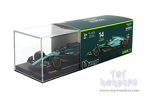 Bburago Formula Racing - Aston Martin AMR23 F1 Team #14 Fernando Alonso with Driver Formula One (2023) (1/43 scale diecast model car, Green) 18-38091/14