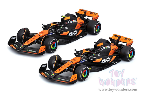 Bburago Formula Racing - McLaren MCL38 2-Pack Miami Grand Prix Formula One F1 (2024) (1/43 scale diecast model car, Black/Orange) 18-38202