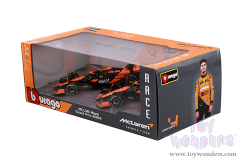 Bburago Formula Racing - McLaren MCL38 2-Pack Miami Grand Prix Formula One F1 (2024) (1/43 scale diecast model car, Black/Orange) 18-38202