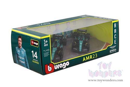 Bburago Formula Racing - Aston Martin AMR23 2-Pack Formula One F1 (2023) (1/43 scale diecast model car, Green) 18-38203
