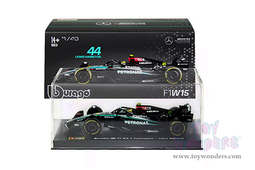 Bburago Formula Racing - Mercedes AMG Petronas F1 Team #44 Lewis Hamilton with Driver Formula One F1 W15 E Performance (2024) (1/43 scale diecast model car, Black) 18-38209/44
