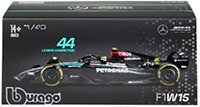 Show product details for Bburago Formula Racing - Mercedes AMG Petronas F1 Team #44 Lewis Hamilton with Driver Formula One F1 W15 E Performance (2024) (1/43 scale diecast model car, Black) 18-38209/44