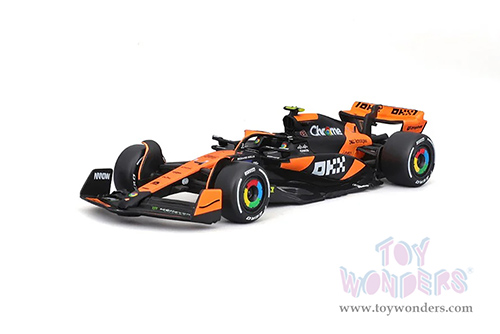 Bburago Formula Racing - McLaren F1 Team #4 Lando Norris "OKX" Winner Formula One F1 Miami GP 2024 (1/43 scale diecast model car, Black/Orange) 18-38214/4