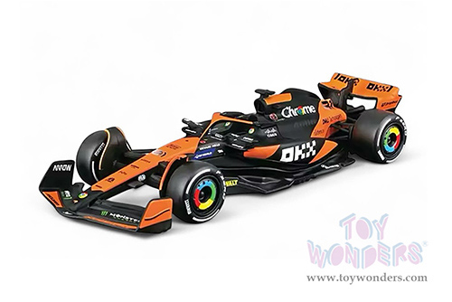 Bburago Formula Racing - McLaren F1 Team #81 Oscar Piastri "OKX" Formula One F1 Miami GP 2024 (1/43 scale diecast model car, Black/Orange) 18-38214/81