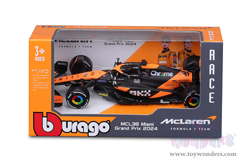 Bburago Formula Racing - McLaren F1 Team #81 Oscar Piastri "OKX" Formula One F1 Miami GP 2024 (1/43 scale diecast model car, Black/Orange) 18-38214/81