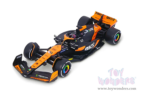 Bburago Formula Racing - McLaren F1 Team #81 Oscar Piastri with Driver "OKX" Formula One F1 Miami GP (2024) (1/43 scale diecast model car, Black/Orange) 18-38215/81
