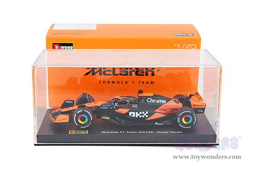 Bburago Formula Racing - McLaren F1 Team #81 Oscar Piastri with Driver "OKX" Formula One F1 Miami GP (2024) (1/43 scale diecast model car, Black/Orange) 18-38215/81