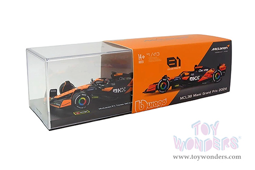 Bburago Formula Racing - McLaren F1 Team #81 Oscar Piastri with Driver "OKX" Formula One F1 Miami GP (2024) (1/43 scale diecast model car, Black/Orange) 18-38215/81