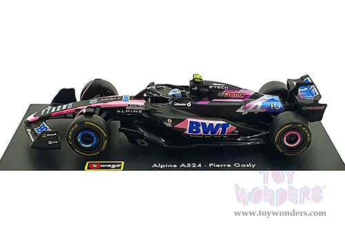 Bburago Formula Racing - BWT Alpine A524 #10 Pierre Gasly with Driver Formula One F1 (2024) (1/43 scale diecast model car, Blue/Black/Pink) 18-38220/10