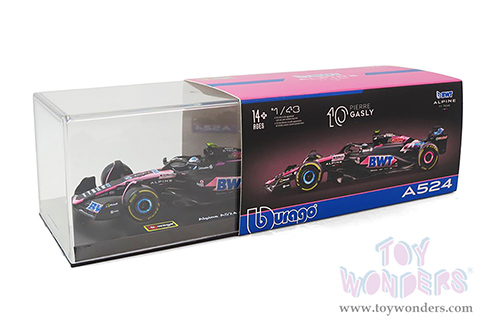 Bburago Formula Racing - BWT Alpine A524 #10 Pierre Gasly with Driver Formula One F1 (2024) (1/43 scale diecast model car, Blue/Black/Pink) 18-38220/10