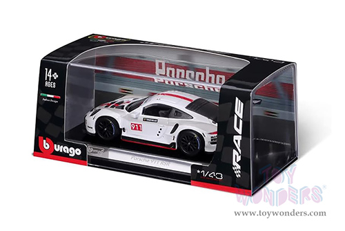 BBurago Race - Porsche 911 RSR (2019, 1/43 scale diecast model car, White) 18-38302