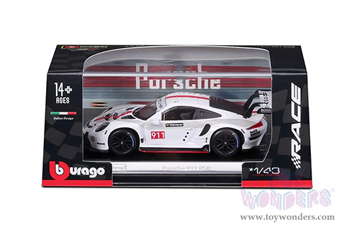 BBurago Race - Porsche 911 RSR (2019, 1/43 scale diecast model car, White) 18-38302