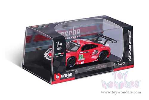 BBurago Race - Porsche 911 RSR #91 Lemans (2020, 1/43 scale diecast model car, White/Red) 18-38308/91