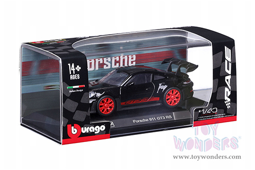 BBurago Race - Porsche 911 GT3 RS (1/43 scale diecast model car, Black/Red) 18-38313BK