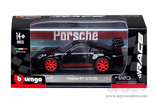 BBurago Race - Porsche 911 GT3 RS (1/43 scale diecast model car, Black/Red) 18-38313BK