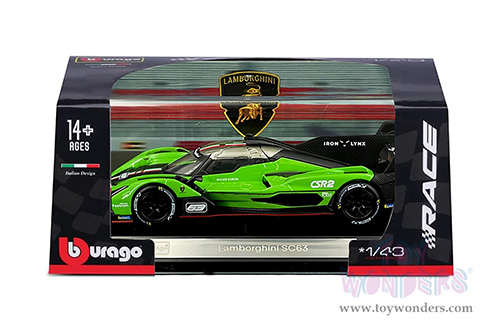 BBurago Race - Lamborghini SC63 #63 IMSA SportsCar 2024 (1/43 scale diecast model car, Green) 18-38315