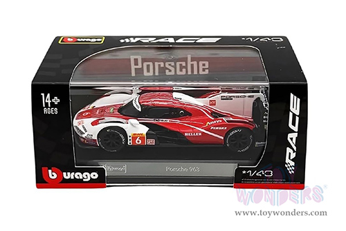 BBurago Race - Porsche 963 #6 Kevin Estre - Andre Lotterer - Laurens Vanthoor "Porsche Penske Motorsport" Drivers' Winner "FIA World Endurance Championship" 2024 (1/43 scale diecast model car, Red/White) 18-38319