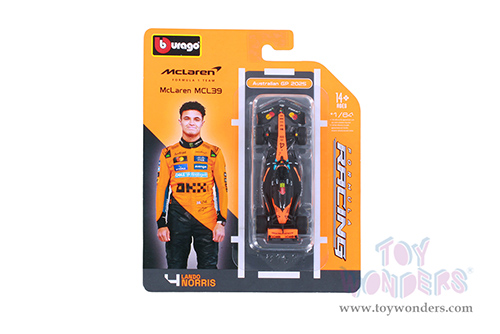 BBurago Formula Racing - McLaren MCL39 #4 Lando Norris Formula One F1 Australian GP (2025) (1/64 scale diecast model car, Black/Orange) 18-58001/4